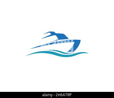 Creative Blue Yacht Boat Logo Design Vector Symbol Illustration Stock Vector