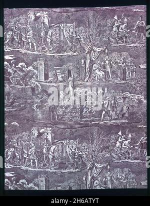 La Vie de Jeanne d'Arc (The Life of Joan of Arc) (Furnishing Fabric), Bolbec, after 1817. Designed by Charles Abraham Chasselat, engraved by Jamet, manufactured by Fran&#xe7;ois Kettinger et Fils. Stock Photo