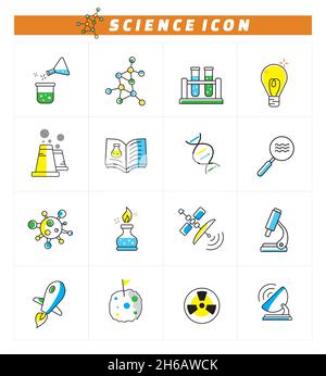 Unique vector elements of science icons with color. Suitable for design with a laboratory theme or related to the scientific field Stock Vector