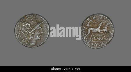 Denarius (Coin) Depicting the Goddess Roma, 153 BCE. Stock Photo