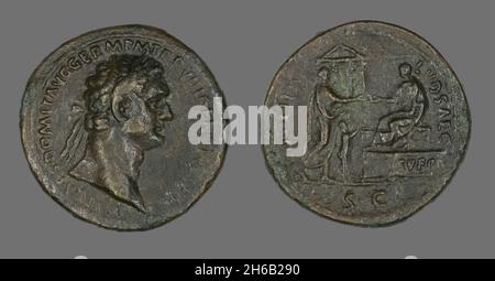 Coin Portraying Emperor Domitian, 88. Stock Photo