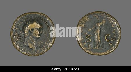 Coin Portraying Emperor Domitian, 81-96. Stock Photo