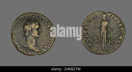 Dupondius (Coin) Portraying Emperor Domitian, 85. Stock Photo