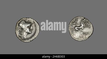 Denarius (Coin) Depicting the Goddess Roma, 91 BCE. Stock Photo