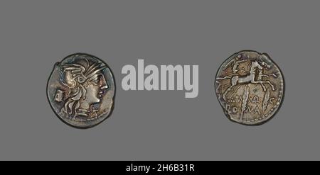 Denarius (Coin) Depicting the Goddess Roma, 134 BCE. Stock Photo