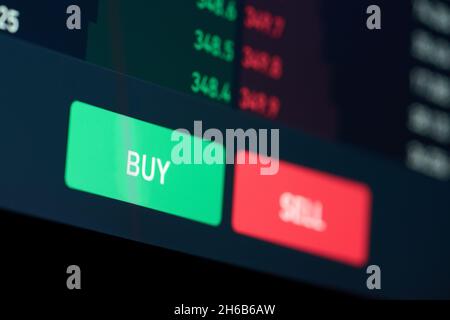 Buy or sell buttons on stock exchange market order online trading strategy. Stock Photo