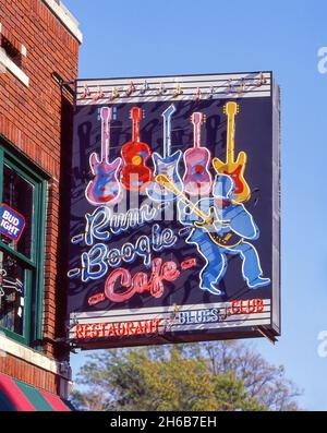 Rum Boogie Cafe sign, Beale Street, Beale Street District, Memphis, Tennessee, United States of America Stock Photo