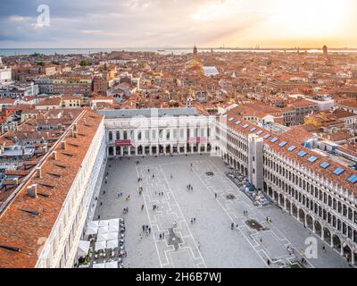 VENICE, ITALY - AUGUST 02, 2021: St Mark's Square from above, Italian: Piazza San Marco, the main square of Venice Stock Photo