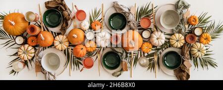Fall table setting for Thanksgiving day celebration Stock Photo