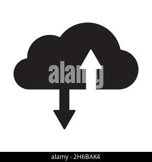 Cloud storage with upload and download icon in simple style on white background isolated. Stock Vector