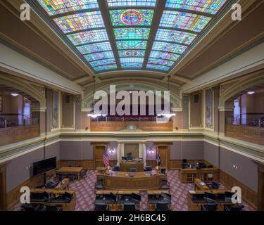 Senate chamber from the gallery of the Wyoming State Capitol building in Cheyenne, Wyoming Stock Photo