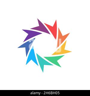 Center pointing arrows abstract logo design template rotation business or company identity symbol concept. Stock vector illustration isolated Stock Vector