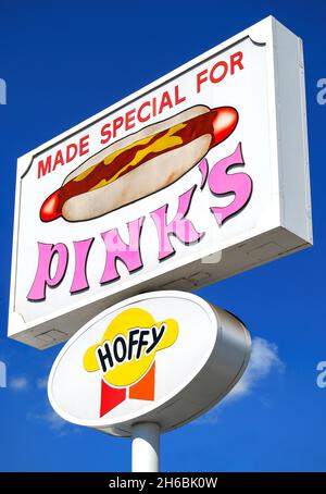 Pink's Hot Dogs restaurant, North La Brea Avenue, Hollywood, Los Angeles, California, United States of America Stock Photo