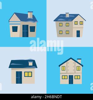 four winter season houses Stock Vector