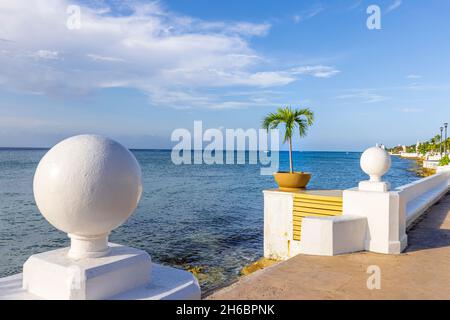 San Miguel de Cozumel, Mexico, sea Malecon route with sculptures and scenic ocean views going along the ocean shore. Stock Photo