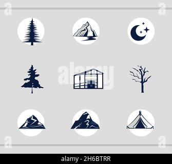 nine double exposure icons Stock Vector