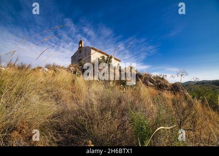 The hermitage of Santa Barbara under a blue cloudy sky on a sunny day Stock Photo