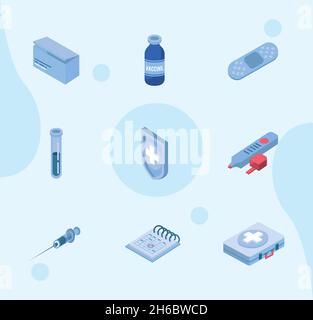 nine vaccination campaign icons Stock Vector