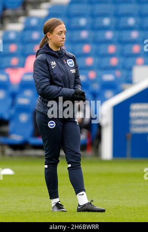 Brighton And Hove, UK. 14th Nov, 2021. Brighton & Hove Albion assistant manager, Amy Merricks during the FA Women's Super League 1 match between Brighton & Hove Albion Women and Leicester City Women at the American Express Community Stadium, Brighton and Hove, England on 14 November 2021. Photo by Carlton Myrie. Editorial use only, license required for commercial use. No use in betting, games or a single club/league/player publications Credit: UK Sports Pics Ltd/Alamy Live News Stock Photo