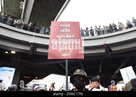 Bangkok, Thailand. 14th Nov, 2021. Protesters Against Absolute Monarchy gathered at the intersection of Pathumwan before marching to The Embassy of Germany in Bangkok, to submit a statement on November 14, 2021. (Photo by Teera Noisakran/Pacific Press) Credit: Pacific Press Media Production Corp./Alamy Live News Stock Photo