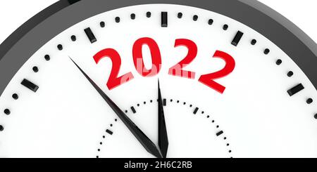 Black clock with number 2022 represents coming new year 2022, three-dimensional rendering, 3D illustration Stock Photo
