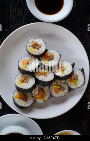 Traditional Korean gimbap on plate Stock Photo