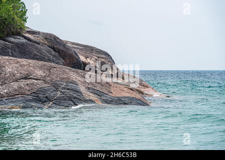 Rocky promontory in Superior Lake Park. Canada Stock Photo