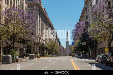 Near empty street scene in central Buenos Aires, Argentina on day of mid-term congressional elections on 14th November, 2021 Stock Photo