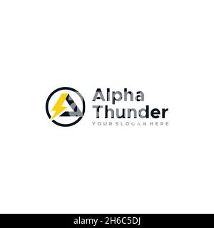 Modern flat initial A Alpha Thunder logo design Stock Vector