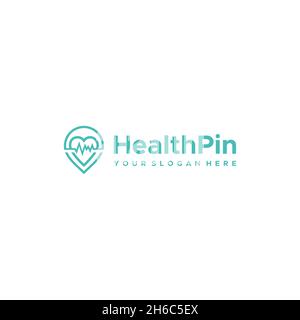 minimalist HealthPin love heart oval logo design Stock Vector