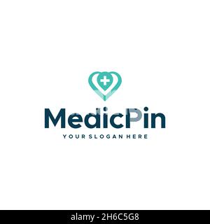 minimalist MedicPin plus heart oval logo design Stock Vector