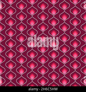 Oval geometric pattern. Vector seamless pattern in burgundy and pink colors.  Stock Vector