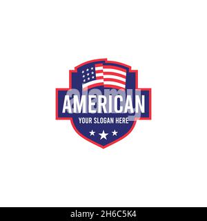 emblem AMERICAN flag shield stars logo design Stock Vector