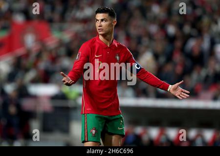 Lisbon, Portugal. 14th Nov, 2021. Portugal's Cristiano Ronaldo reacts during the FIFA World Cup Qatar 2022 Qualifying Group A football match between Portugal and Serbia at the Luz stadium in Lisbon, Portugal, on Nov. 14, 2021. Credit: Pedro Fiuza/Xinhua/Alamy Live News Stock Photo