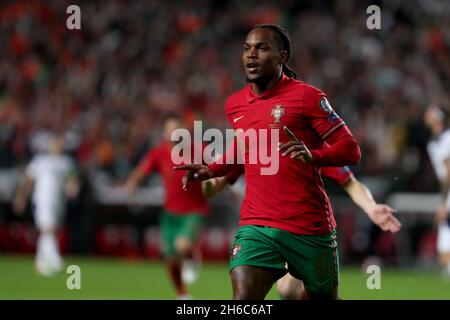 Lisbon, Portugal. 14th Nov, 2021. Portugal's Renato Sanches celebrates after scoring during the FIFA World Cup Qatar 2022 Qualifying Group A football match between Portugal and Serbia at the Luz stadium in Lisbon, Portugal, on Nov. 14, 2021. Credit: Pedro Fiuza/Xinhua/Alamy Live News Stock Photo