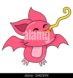flying red bats celebrating new year party, vector illustration art. doodle icon image kawaii. Stock Vector