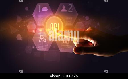 Hand touching digital button concept Stock Photo