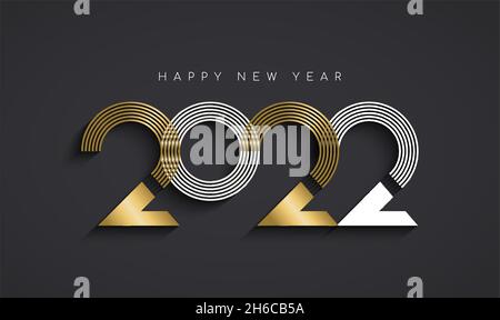 Happy New Year greeting card illustration of modern abstract holiday calendar number sign in elegant gold color. Luxury metal typography design for 20 Stock Vector