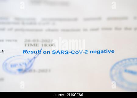 Covid-19 test negative result certificate Stock Photo