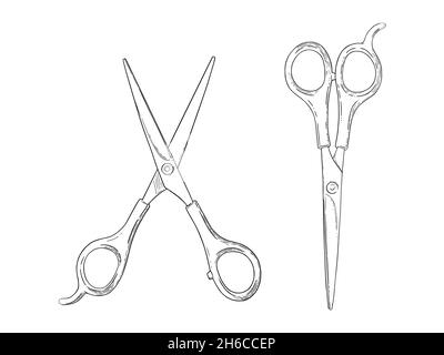 Premium Vector | Sketch drawing of metal scissors silhouette