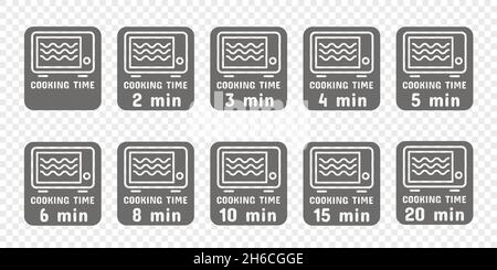 Cooking and heating time in the microwave. Symbols and icons for instructions. Vector Stock Vector