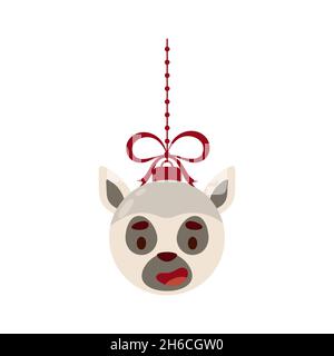 Merry Christmas and new year ball with cute lemur. Cartoon winter holidays animal bauble. Vector stock illustration Stock Vector