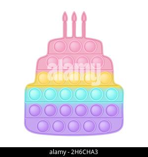 Popit figure big cake as a fashionable silicon toy for fidgets. Addictive anti stress toy in pastel rainbow colors. Bubble anxiety developing pop it t Stock Vector