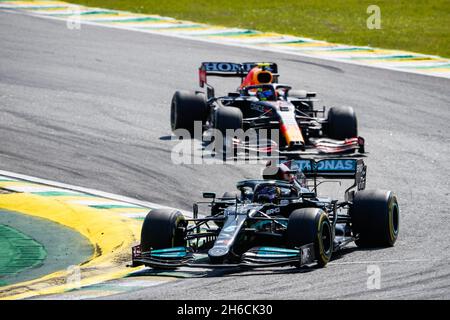 Sao Paulo, Brazil, 14/11/2021, 44 HAMILTON Lewis (gbr), Mercedes AMG F1 GP W12 E Performance, action during the Formula 1 Heineken Grande Premio De Sao Paulo 2021, Sao Paulo Grand Prix, 19th round of the 2021 FIA Formula One World Championship from November 12 to 14, 2021 on the Interlagos Circuit, in Sao Paulo, Brazil - Photo: Antonin Vincent/DPPI/LiveMedia Stock Photo