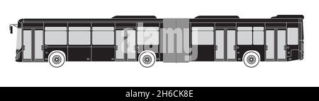 side view of an articulated city bus with four doors, silhouette Stock Vector