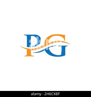 Swoosh Letter PG Logo Design for business and company identity. Water Wave PG Logo with modern trendy Stock Vector