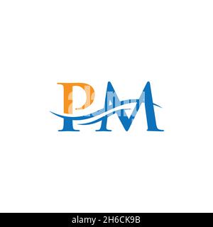 Water Wave PM Logo Vector. Swoosh Letter PM Logo Design for business and company identity. Stock Vector