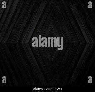 Weathered unpainted wooden background with diagonal boards, front view. Dark abstract high resolution full frame textured background in black & white. Stock Photo