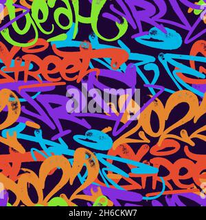 multicolored graffiti background with spray letters, bright colored lettering Stock Vector