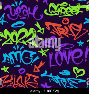 multicolored graffiti background with spray letters, bright colored lettering Stock Vector